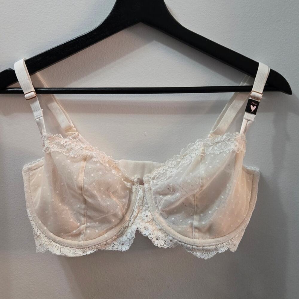 Victoria's Secret Dream Angels Pushup Cream Polkadot Lace sz 32DDD New